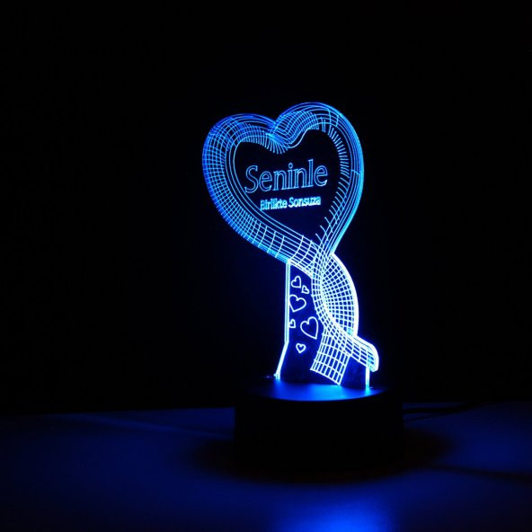 Seninle Birlikte Sonsuza Yazılı Kalp 3D Lamba