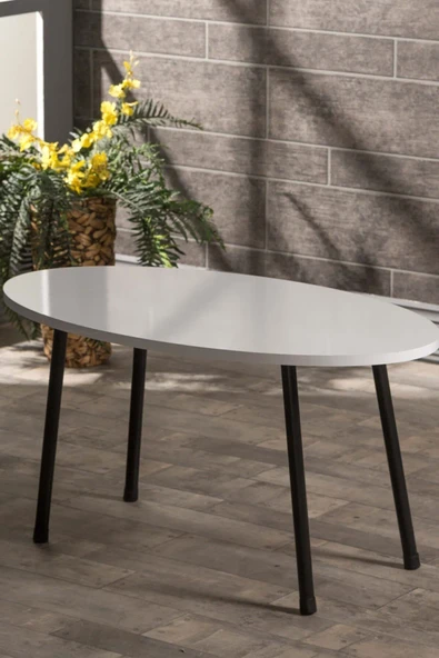 Orta Sehpa Metal Ayak Elips Beyaz ürün görseli 1