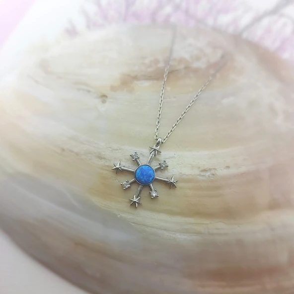 Vaoov 925 Ayar Gümüş Opal Taşlı Kutup Yıldızı Kolye - Resim 7