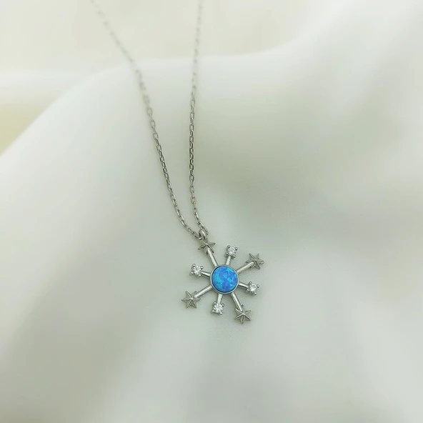 Vaoov 925 Ayar Gümüş Opal Taşlı Kutup Yıldızı Kolye - Resim 4