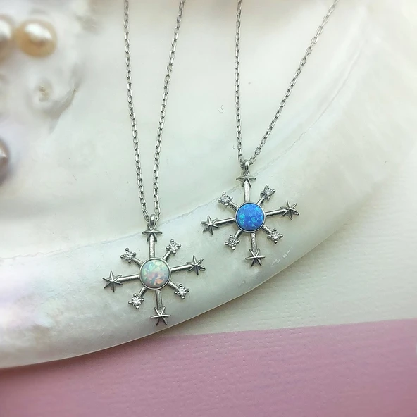 Vaoov 925 Ayar Gümüş Opal Taşlı Kutup Yıldızı Kolye - Resim 6