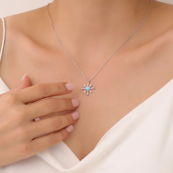Vaoov 925 Ayar Gümüş Opal Taşlı Kutup Yıldızı Kolye - Resim 2