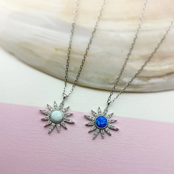 Vaoov 925 Ayar Gümüş Mavi Opal Taşlı Kutup Yıldızı Kolye - Resim 6