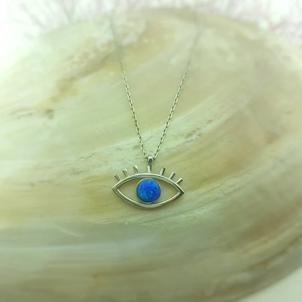 Vaoov 925 Ayar Gümüş Mavi Opal Taşlı Göz Kolye - Resim 4