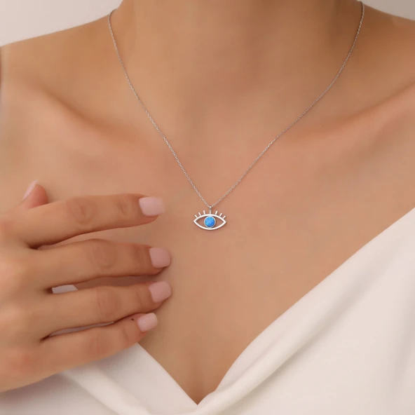 Vaoov 925 Ayar Gümüş Mavi Opal Taşlı Göz Kolye - Resim 2