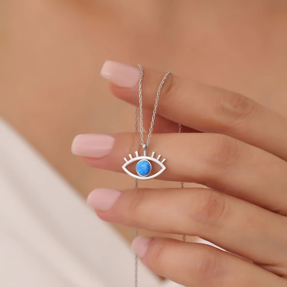 Vaoov 925 Ayar Gümüş Mavi Opal Taşlı Göz Kolye ürün görseli