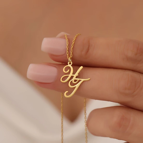 Vaoov 925 Ayar Gümüş El Yazısı İki Harfli Kolye ürün görseli