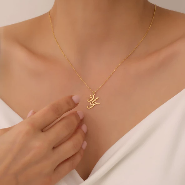 Vaoov 925 Ayar Gümüş El Yazısı İki Harfli Kolye - Resim 3