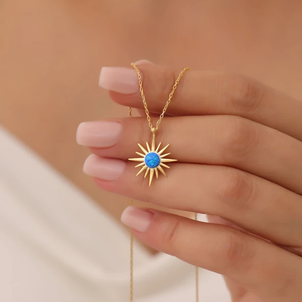 Vaoov 925 Ayar Gümüş Mavi Opal Taşlı Kutup Yıldızı Gold Kolye ürün görseli