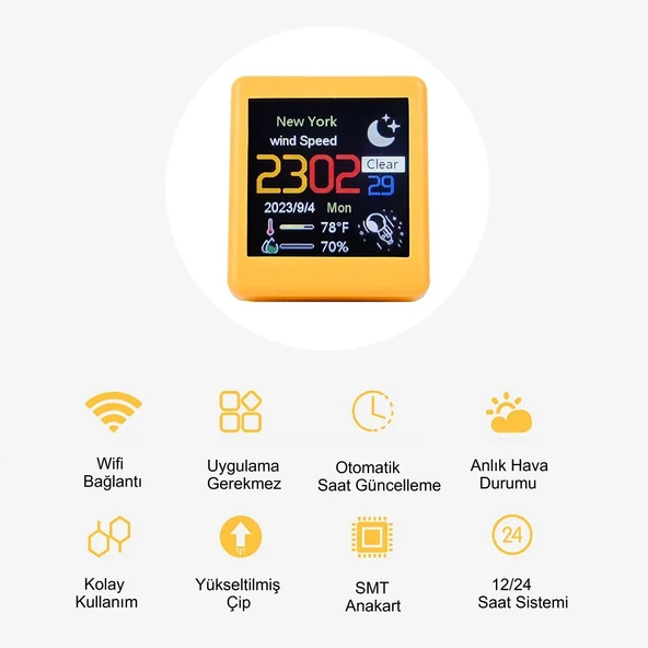 HyMark Akıllı Mini Hava Durumu İstasyonu 1.54 inç LED LCD 28x28mm Dijital Ekran WiFi Saat Sıcaklık Nem - 3