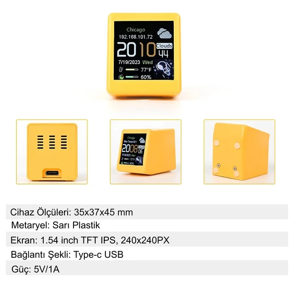 HyMark Akıllı Mini Hava Durumu İstasyonu 1.54 inç LED LCD 28x28mm Dijital Ekran WiFi Saat Sıcaklık Nem - 5