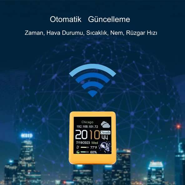 HyMark Akıllı Mini Hava Durumu İstasyonu 1.54 inç LED LCD 28x28mm Dijital Ekran WiFi Saat Sıcaklık Nem - 2