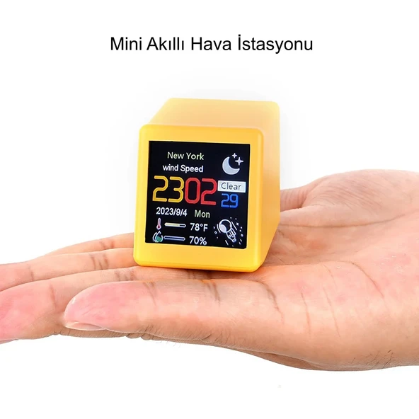 HyMark Akıllı Mini Hava Durumu İstasyonu 1.54 inç LED LCD 28x28mm Dijital Ekran WiFi Saat Sıcaklık Nem - 4