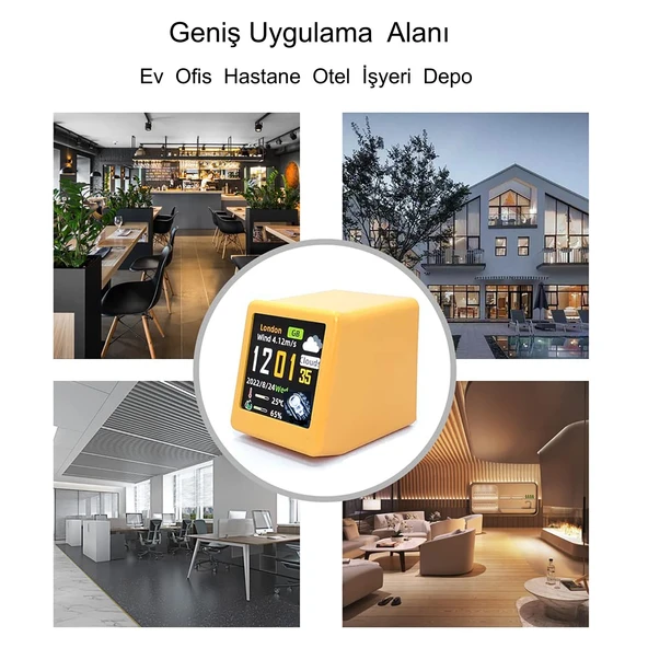 HyMark Akıllı Mini Hava Durumu İstasyonu 1.54 inç LED LCD 28x28mm Dijital Ekran WiFi Saat Sıcaklık Nem - 7