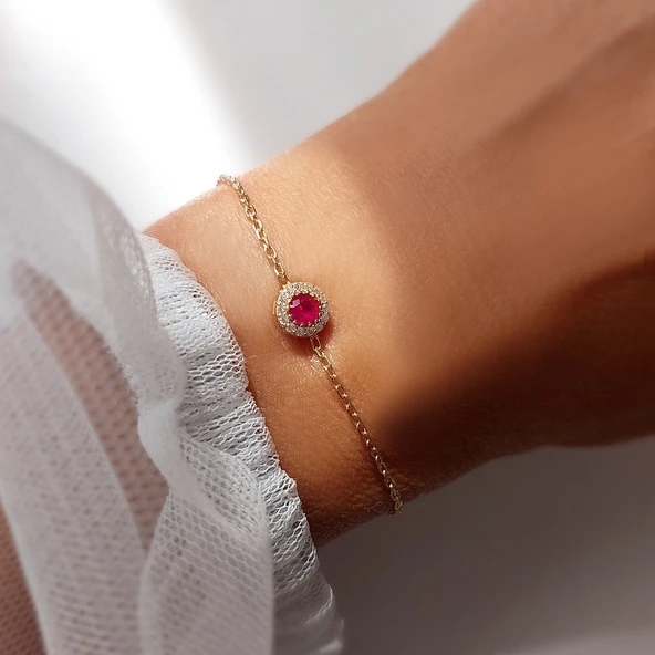 925 Ayar Gümüş Pembe ve Beyaz Taşlı Zarif Bileklik - Resim 7