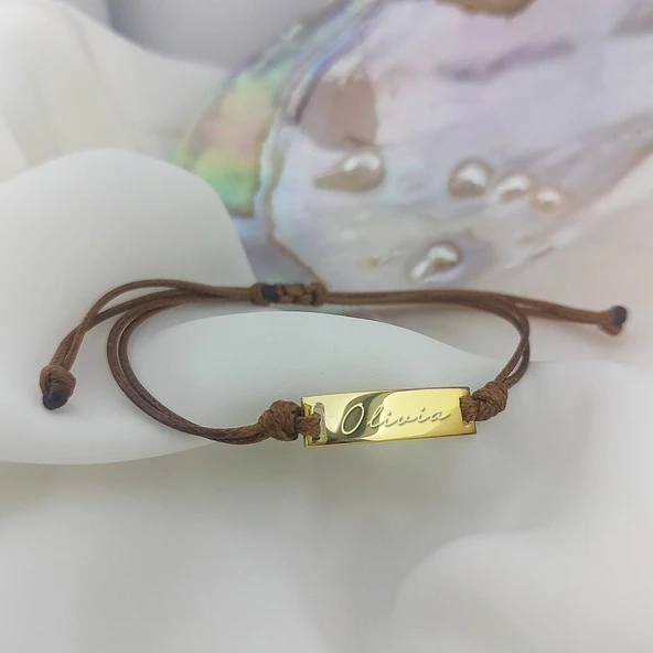 925 Ayar Gümüş İsimli Plaka İp Bileklik - Resim 4