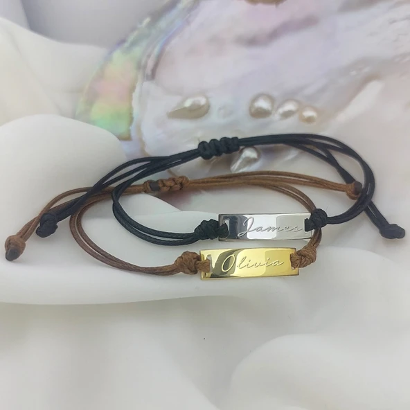 925 Ayar Gümüş İsimli Plaka İp Bileklik - Resim 5