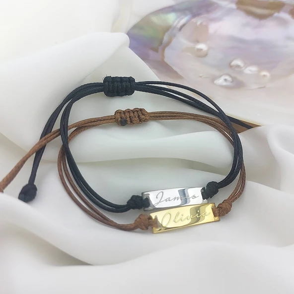 925 Ayar Gümüş İsimli Plaka İp Bileklik - Resim 8