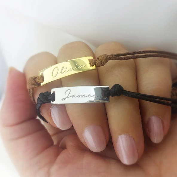 925 Ayar Gümüş İsimli Plaka İp Bileklik - Resim 2