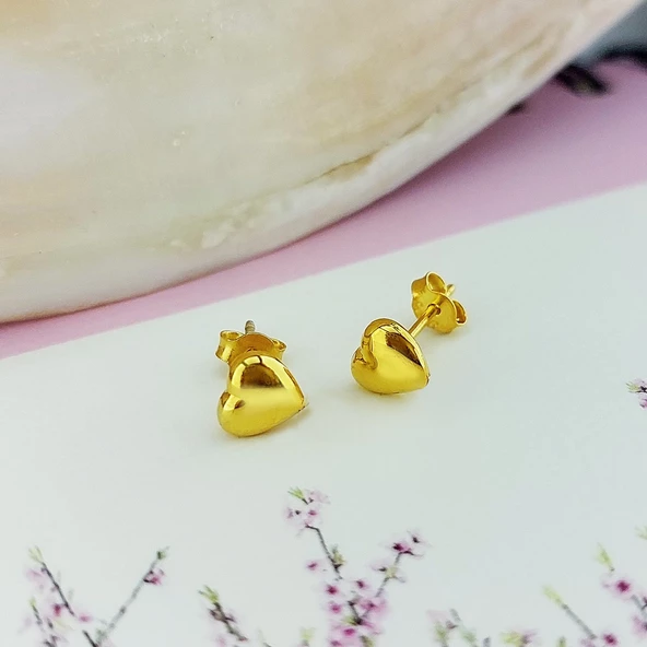 925 Ayar Gümüş Minimal Kalp Küpe - Resim 4