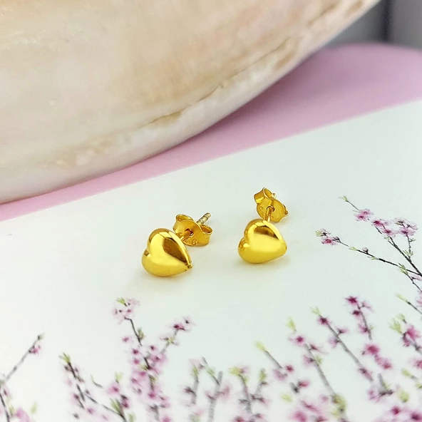 925 Ayar Gümüş Minimal Kalp Küpe - Resim 2