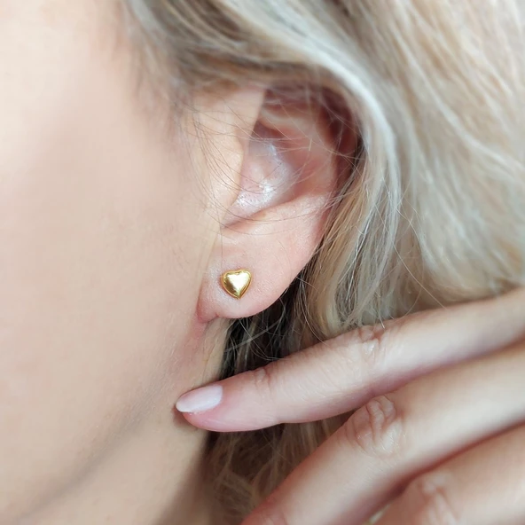 925 Ayar Gümüş Minimal Kalp Küpe - Resim 5