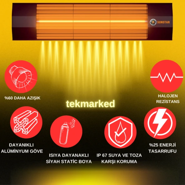 SUNSTAR HALOJEN SOBA İNFRARED ISITICI 1800W - Resim 3