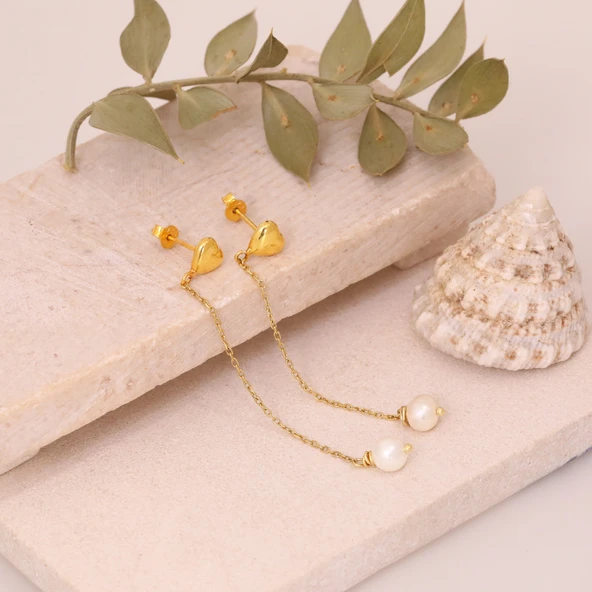 925 Ayar Gümüş Minimal Kalp Figürlü İnci Küpe - Resim 3