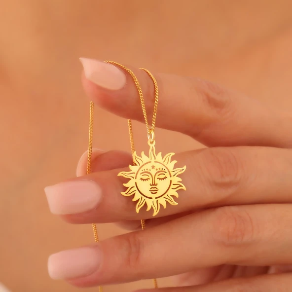 925 Ayar Gümüş Güneş Yüzlü Kolye - Resim 2