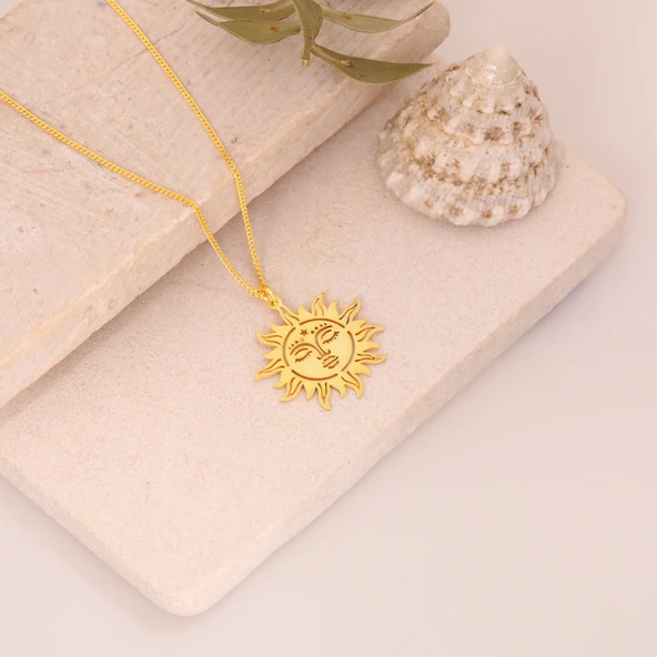 925 Ayar Gümüş Güneş Yüzlü Kolye - Resim 3