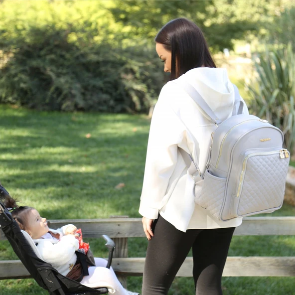 M&Y Dust Deri Anne Bebek Bakım Sırt Çantası 7130 Gri - 4