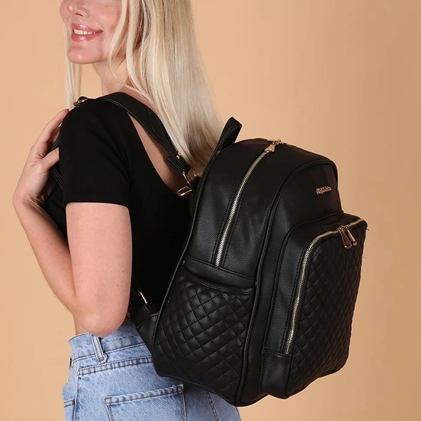 M&Y Dust Deri Anne Bebek Bakım Sırt Çantası 7130 Siyah - 6