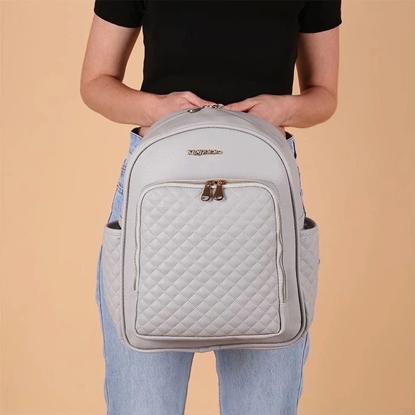 M&Y Dust Deri Anne Bebek Bakım Sırt Çantası 7130 Gri - 5