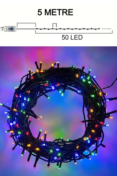 LED Işık Zinciri – USB Kablolu, 8 Modlu Renkli Yılbaşı Oda Balkon Dekorasyon 5 Metre LED Işık - 2