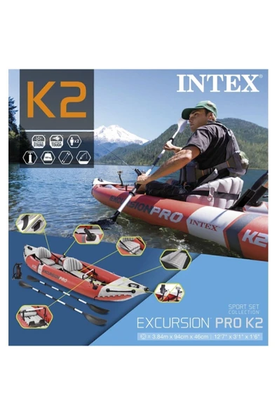 Intex Excursion Pro Kayak K2 Çift Kişilik Şişme Kano Set (180 KG) ( 384 X 94 X 46 Cm ) - Resim 8