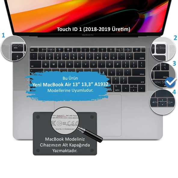 Laptop Macbook Air 13inç Klavye Koruyucu (US to TR) TouchID'li A1932 ile Uyumlu - Resim 2