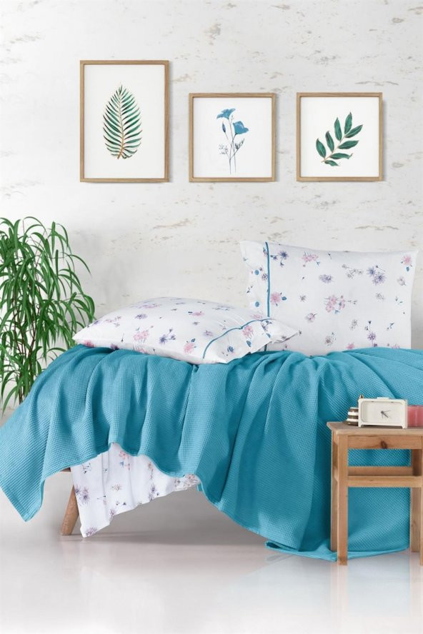 CLASY ÇİFT KİŞİLİK BUTİK PİKE TAKIMI METALİ V4 TURKUAZ