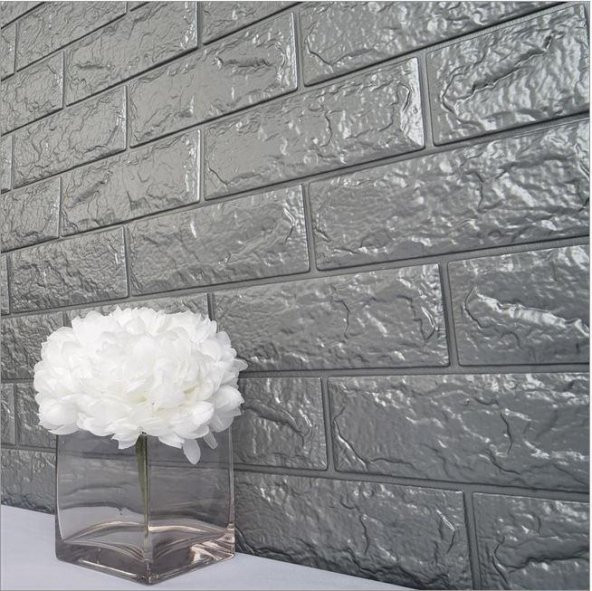 Renkli Duvarlar NW02 GRİ KENDİNDEN YAPIŞKANLI ESNEK SÜNGER 3D DUVAR KAĞIDI PANELİ 70x77 CM - 3