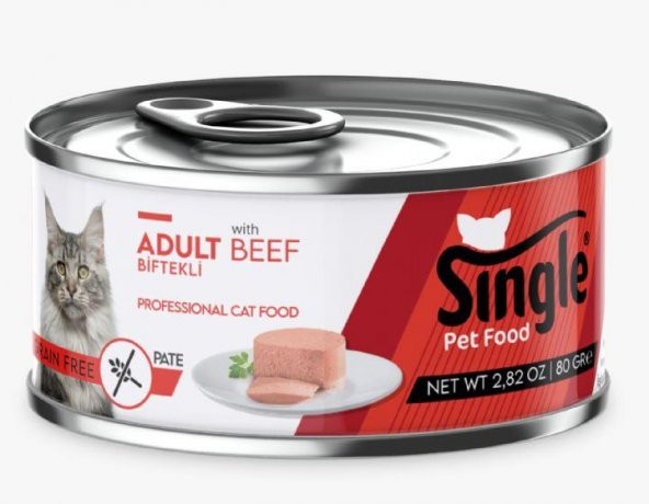 Single Pate Biftekli Tahılsız Yetişkin Kedi Konservesi 80 gr
