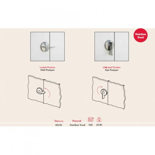 Gürçay Kabin Mandalı Paslanmaz Düz - 4