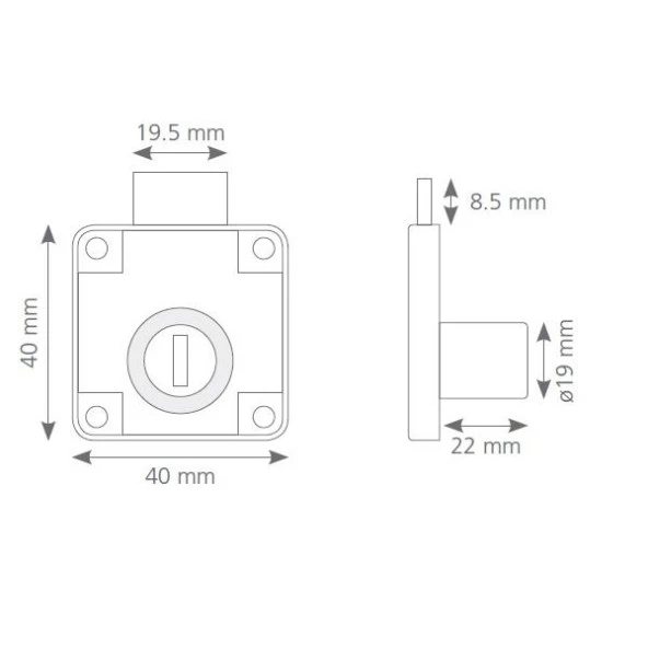 Çekmece Kapak Kilidi Kare 22mm Siyah - 3