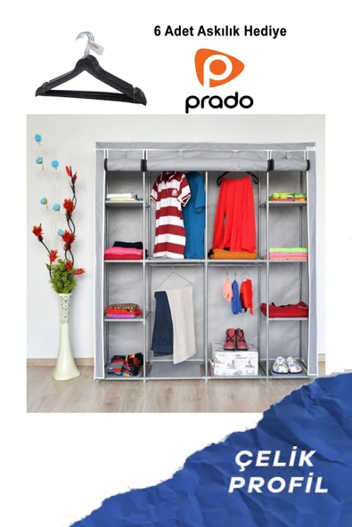 Prado Double Askılıklı Çelik Profilli Bez Dolap