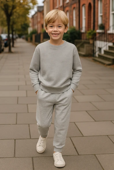 İnce Çizgili Sweatshirt Jogger Gri Alt Üst Takım ürün görseli