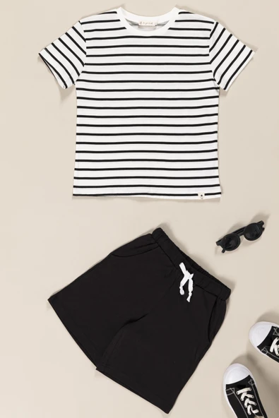 Çizgili Tshirt Şort Siyah Takım ürün görseli