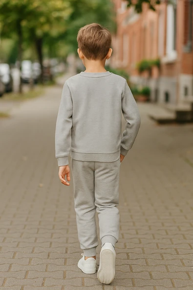 İnce Çizgili Sweatshirt Jogger Gri Alt Üst Takım - Resim 2