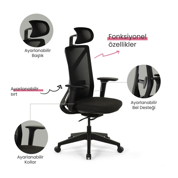 Seduna Benin Ofis Koltuğu | Yönetici Koltuğu Hareketli Kol - Resim 3