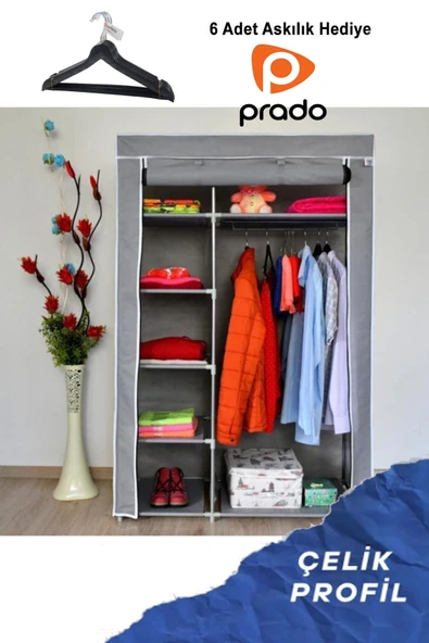 Prado Elit Yandan Raflı Çelik Profilli Bez Dolap