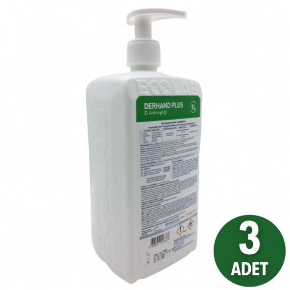 Ecolab Derhand Plus El Dezenfektanı 1 Litre 3 Adet - 1