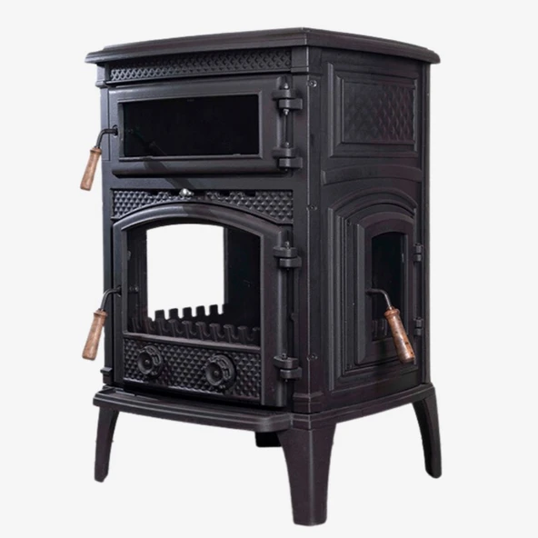 Volkan V-09 Üç Camlı Yan Kapak Fırınlı Döküm Şömine Soba ürün görseli 1