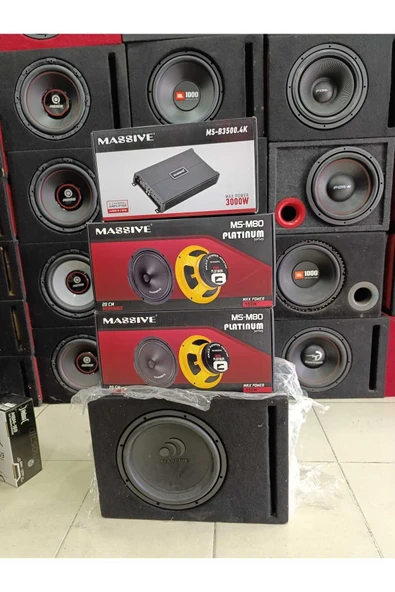Masiva KOMPLE SETT! 30 CM MASSİVEE BAS , 2 TAKIM 20 CM MASİV MİDRANGE VE 4 KANAL MS-B3500.4K AMFİ
